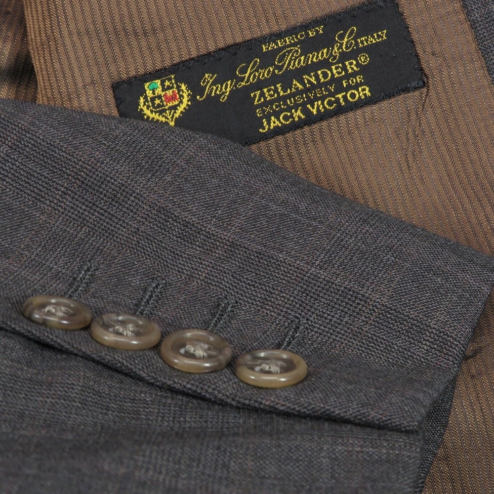 Jack Victor Mens 44L‎ Brown Loro Piana Wool Glencheck Plaid Blazer Sport Coat